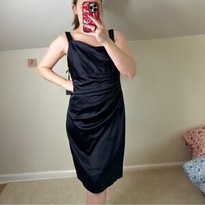 Vera Wang Black Asymmetrical Ruched Cocktail Dress